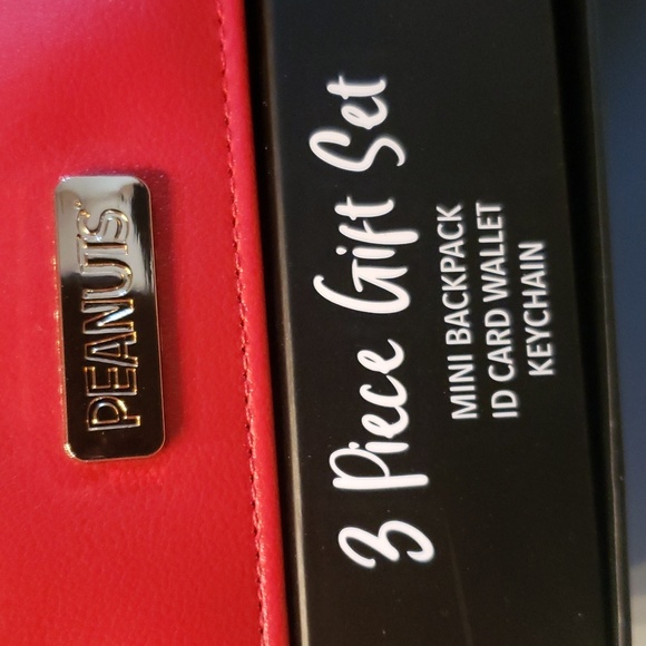 PEANUTS red black Buffalo check mini Backpack wallet keychain 3 pc gift set NWT - Picture 6 of 7